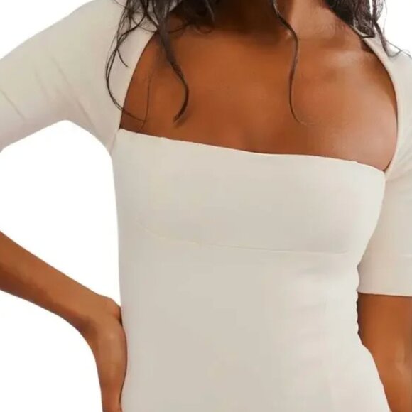 NWT Free People Everly Square Neck Bodysuit Small, TOFU - Picture 2 of 6